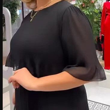 Damen Elegantes Midikleid mit transparenzähnlichen Ärmeln und stilvollen Rüschen R&B