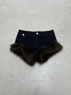 Damen Jeansshorts mit luxuriösem Kunstpelzsaum R&B