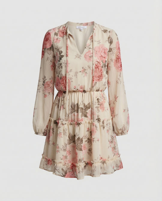 Damen Blumenkleid Mini mit Volants