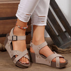 Damen Wedge-Sandaletten mit modischen Kreuzriemen und rutschfester Sohle R&B