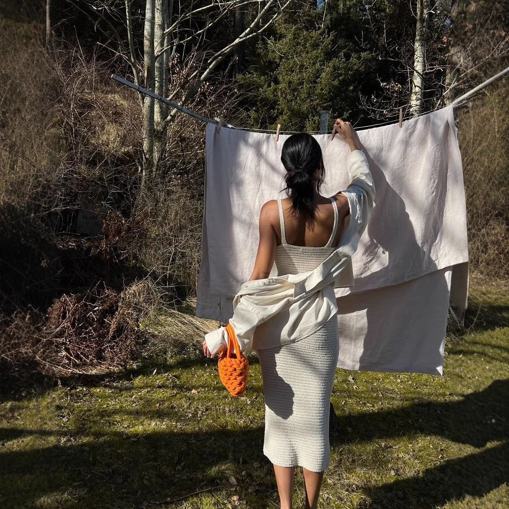 Damen Maxikleid aus leichtem Strickmaterial mit feiner Textur und schmalem Schnitt R&B