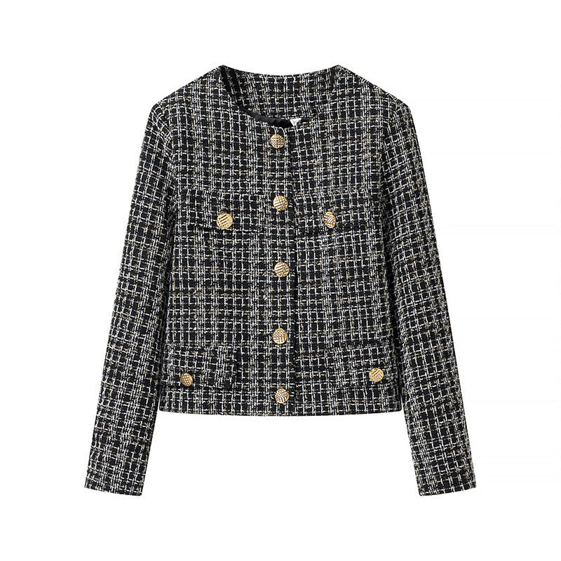 Damen elegante Tweedjacke mit goldenen Knöpfen R&B