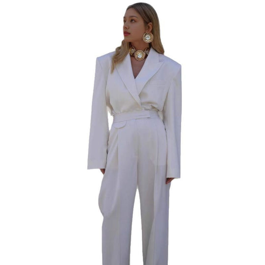 Damen elegante Oversized Blazerjacke mit Taillengürtel R&B