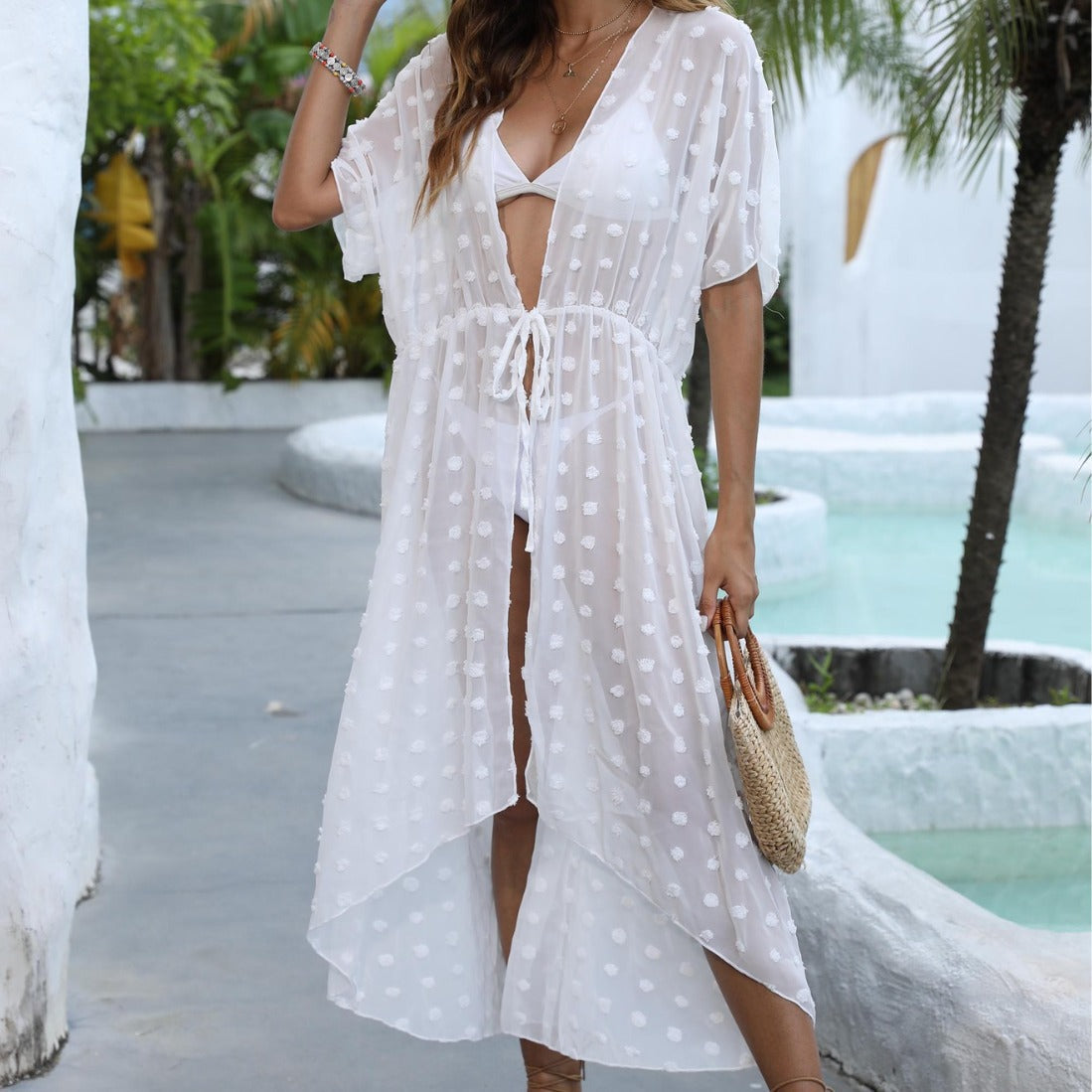 Damen eleganter Strandüberwurf mit modischem Knoten R&B