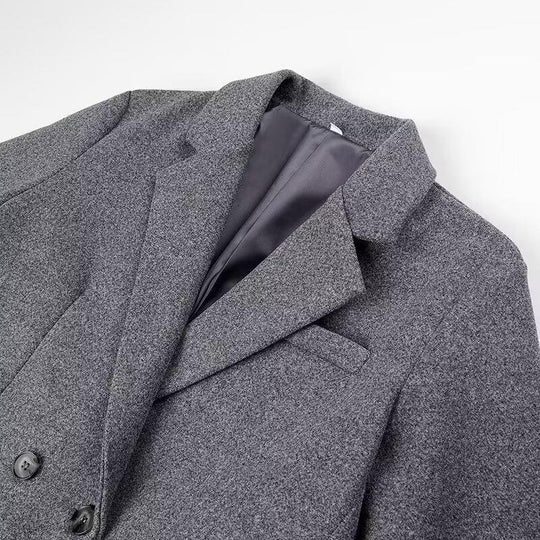 Damen eleganter langärmeliger Wollmantel mit Doppelreiher und hohen Taschen R&B