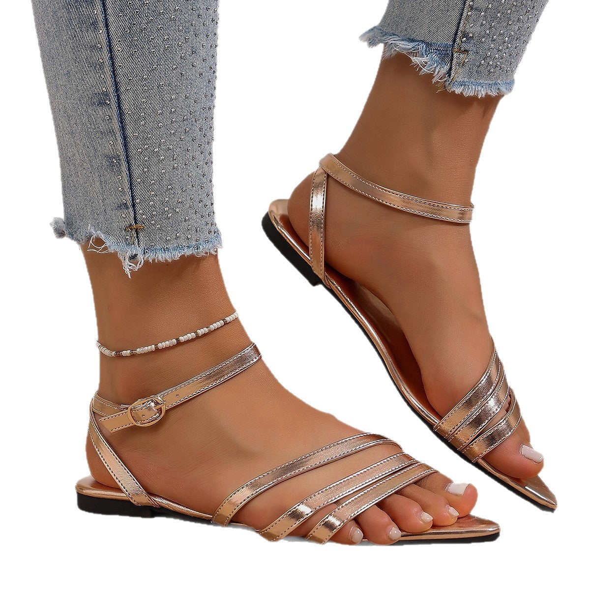Damen Flache Sandalen mit elegantem Riemendesign und komfortabler Fußbettgestaltung
