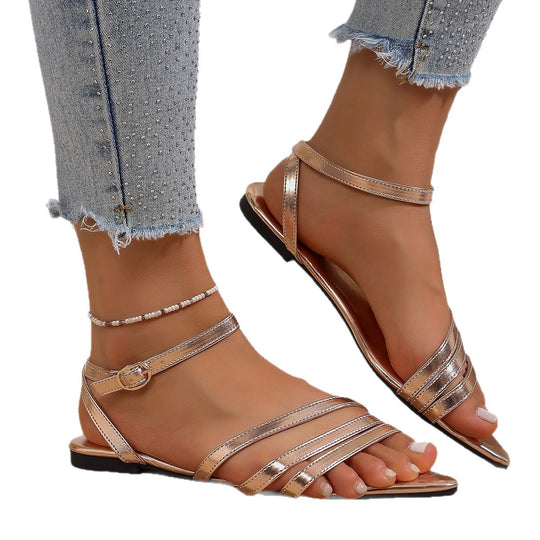Damen Flache Sandalen mit elegantem Riemendesign und komfortabler Fußbettgestaltung R&B