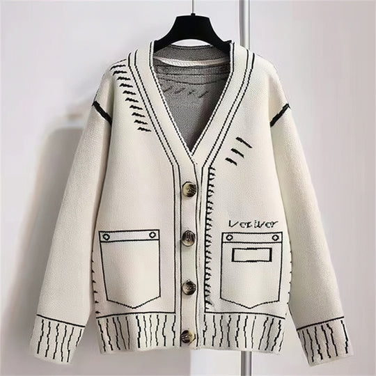 Damen Strickjacke mit kreativem Design und hochwertigen Knöpfen R&B