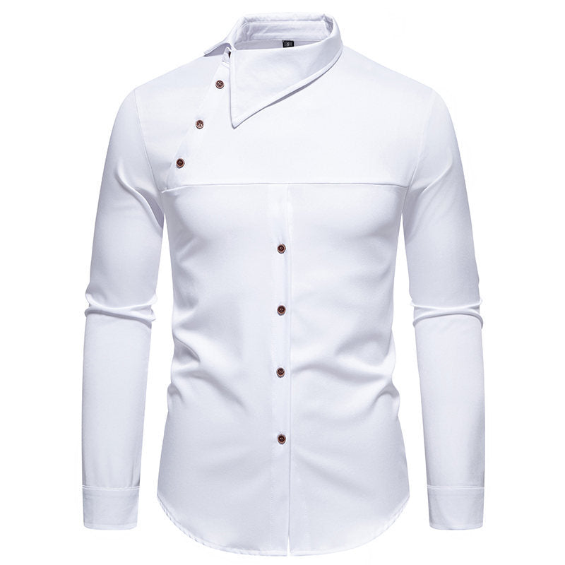 Herren Modisches Langarm-Hemd mit asymmetrischem Kragen und eleganten Knopfdetails