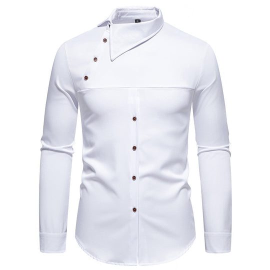 Herren Modisches Langarm-Hemd mit asymmetrischem Kragen und eleganten Knopfdetails R&B