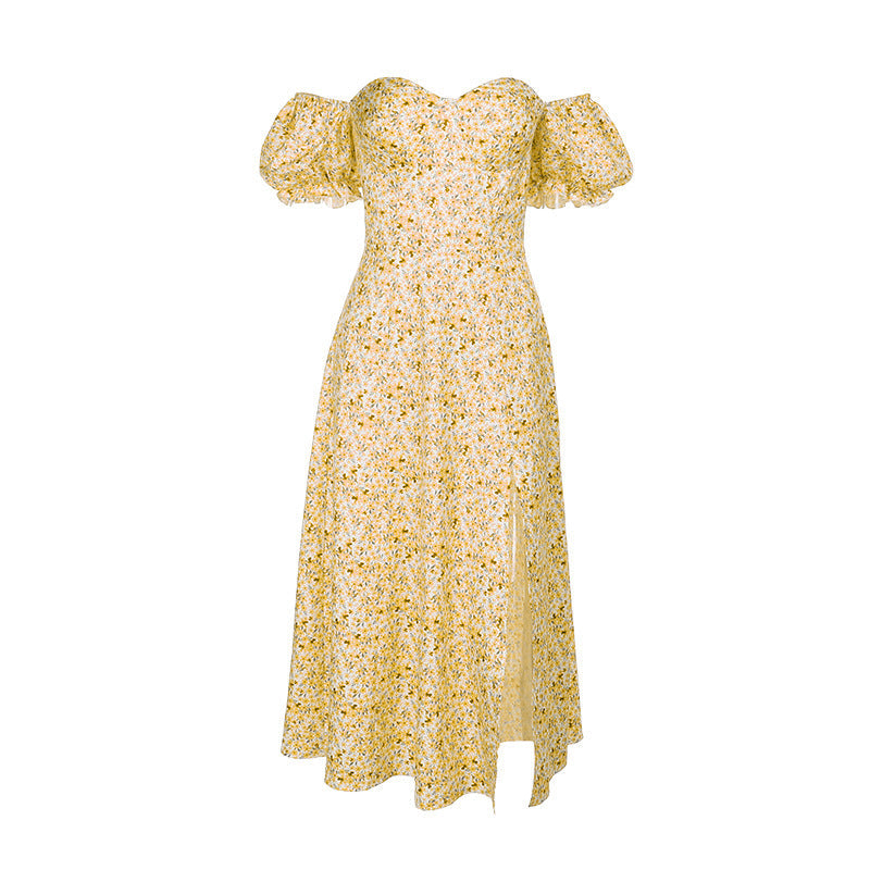 Damen Off-Shoulder Maxikleid mit voluminösen Puffärmeln R&B
