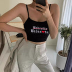 Damen Crop-Top mit kreativem Schriftzug und feinen Trägern R&B