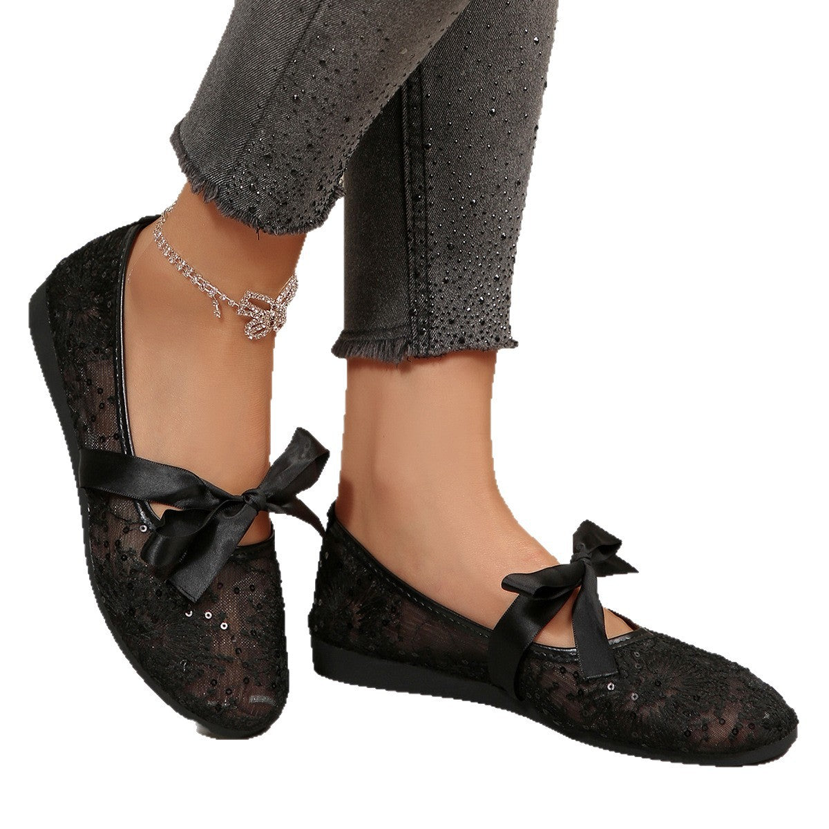 Damen Elegante Spitzenschuhe mit dekorativen Schleifen und funkelnden Akzenten R&B