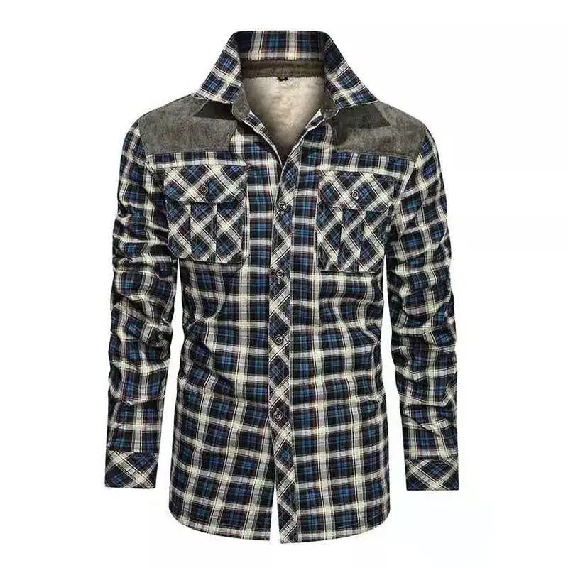 Herren warme Flanellhemdjacke mit gefütterten Taschen