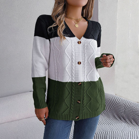 R&B | Farbblock Strickjacke mit Modischem Stil