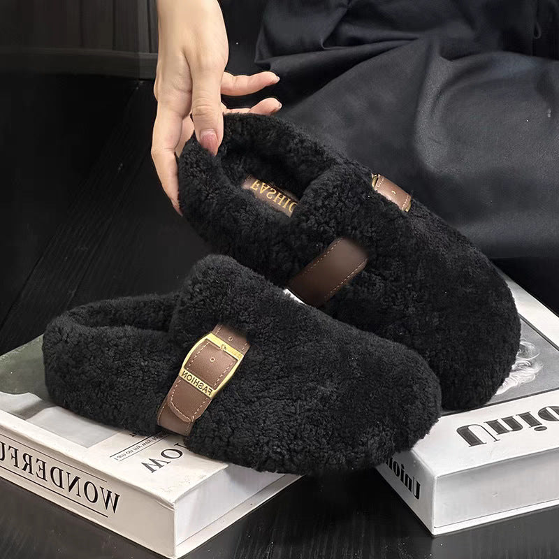 Damen Flauschige Hausschuhe mit modischem Schnallen-Detail und Komfortsohle R&B