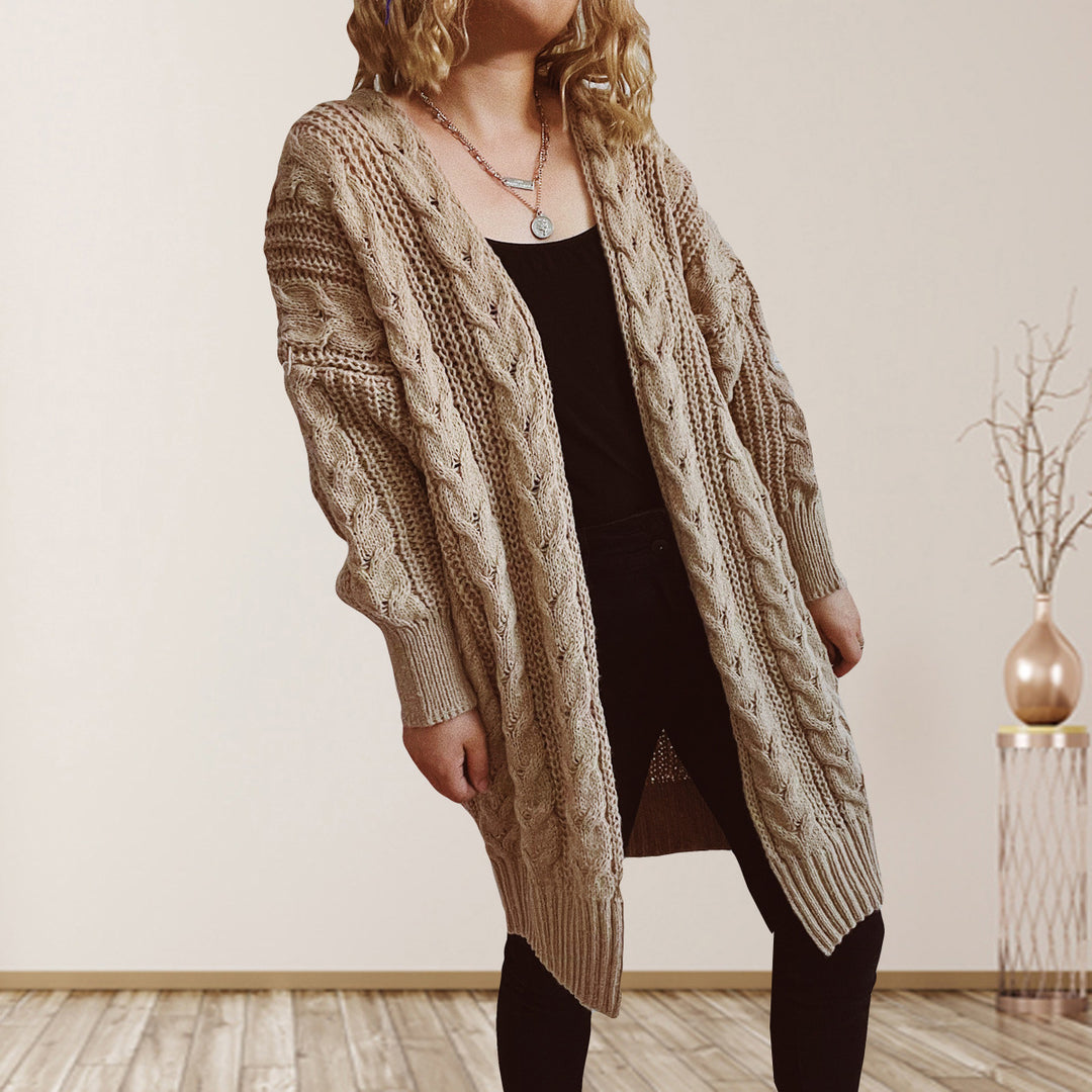 Damen Grobstrickjacke mit voluminösen Ärmeln und strukturiertem Design R&B