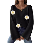 Damen Strickpullover mit verspielten Blumenapplikationen R&B