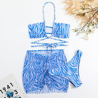 Damen Triangel-Bikini-Set mit transparentem Wickelrock und animalischem Muster R&B