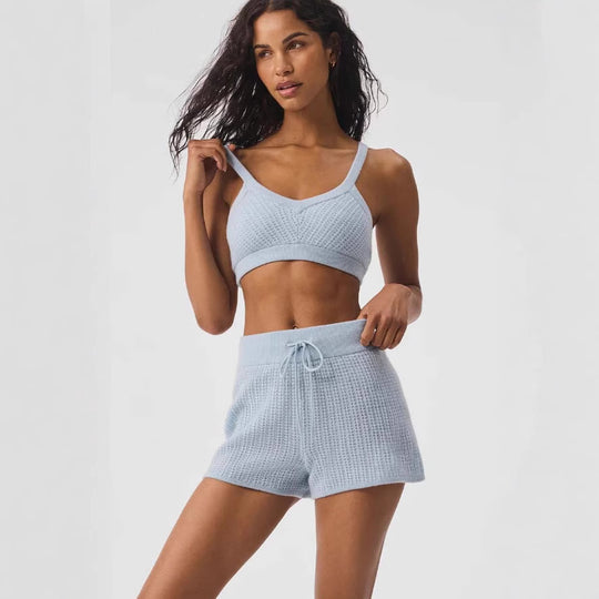Damen bequemer Waffle-Shorts-Set mit Sport-BH R&B