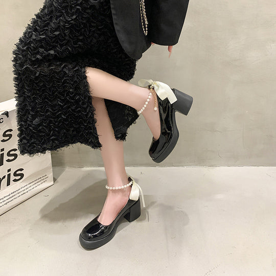 Damen Elegante Plateau-Pumps mit Perlen- und Schleifenverzierung R&B