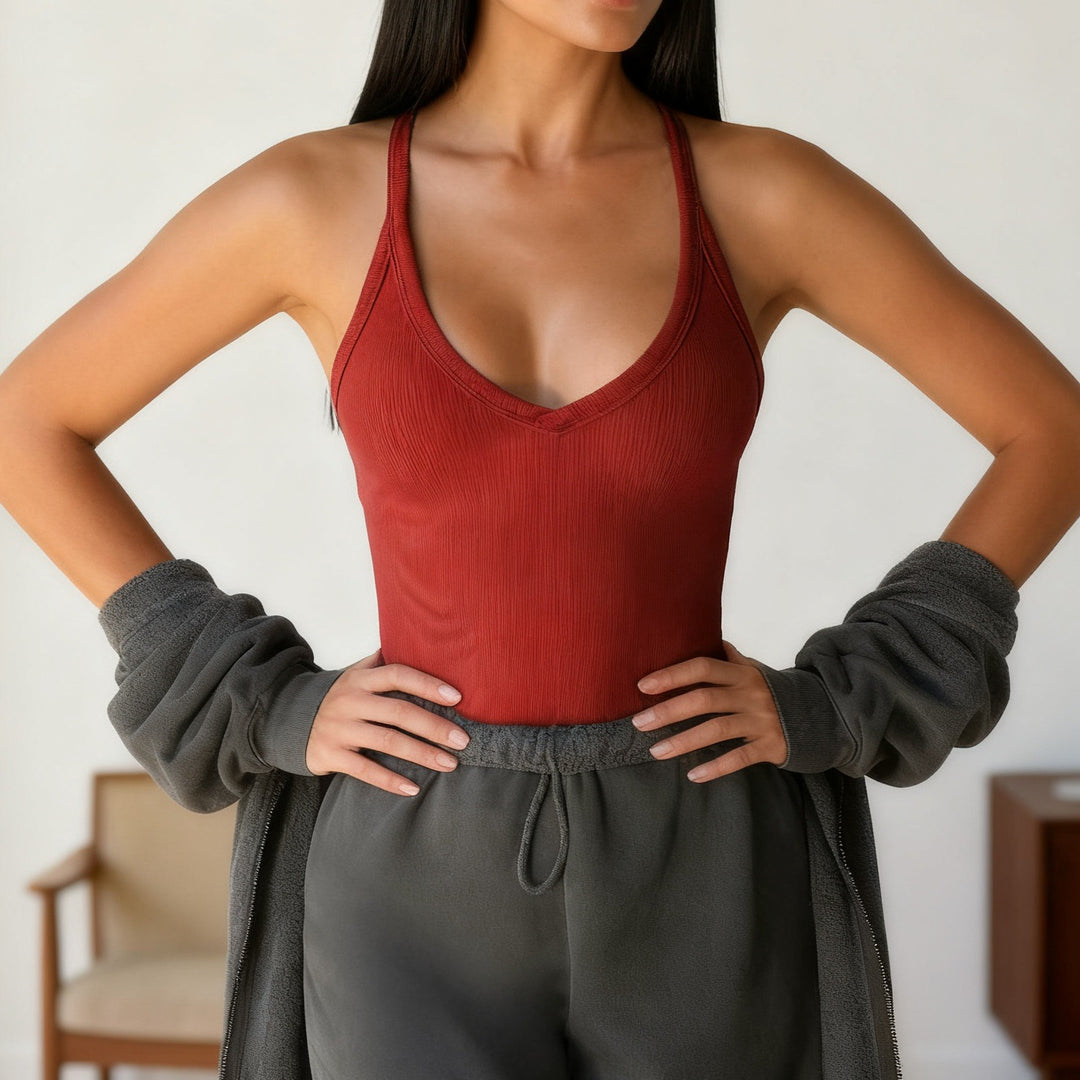Damen Sportliche Weste mit tiefem V-Ausschnitt und verstellbaren Trägern R&B