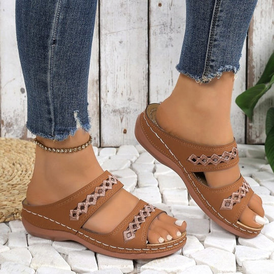 Damen bequeme Riemchen-Sandalen mit luftigem Perforationsdesign R&B