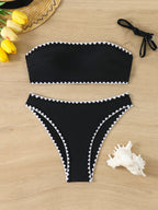 Damen Bandeau Bikini mit geometrischen Details R&B
