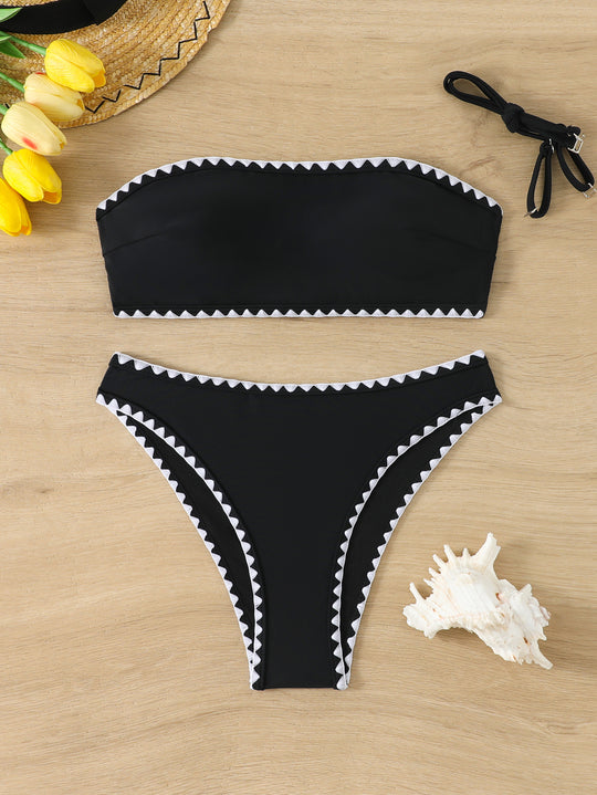 Damen Bandeau Bikini mit geometrischen Details R&B
