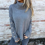 Damen weicher Rollkragenpullover mit modischen Knopfdetails