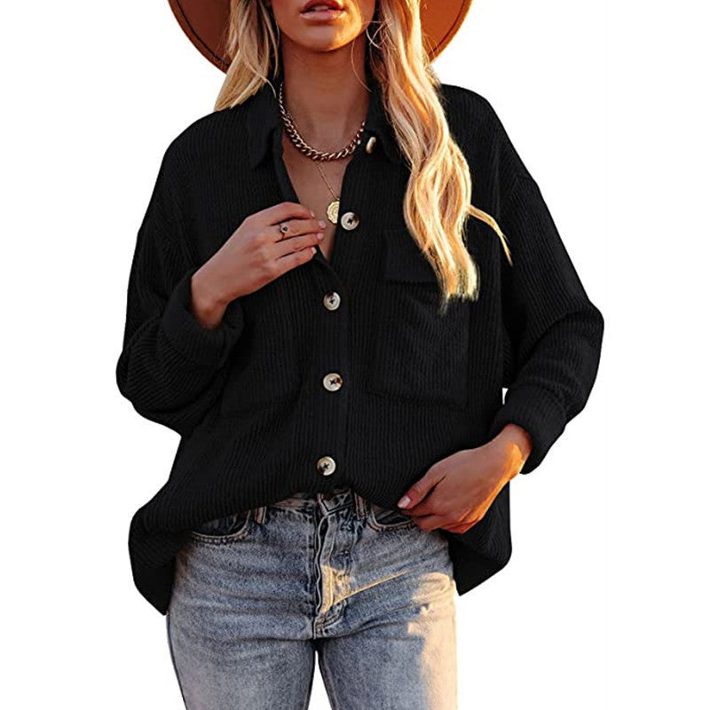 Damen Lässige Strickjacke mit Knopfleiste und Brusttasche R&B