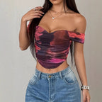 Damen Off-Shoulder Top mit Raffungen und floralem Design R&B