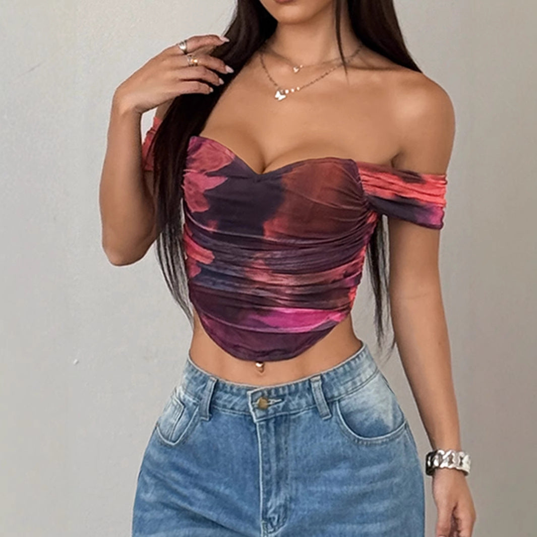 Damen Off-Shoulder Top mit Raffungen und floralem Design R&B