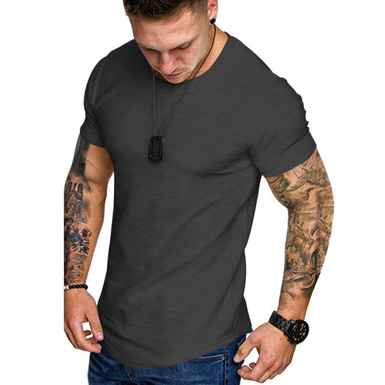 Herren nan figurbetontes Rundhalsshirt mit athletischem Schnitt elastischem Baumwoll-Elasthan-Mix und abgerundetem Saum R&B