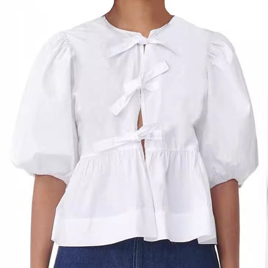 Damen Bluse mit voluminösen Ärmeln und modischem Leopardenmuster R&B