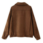 Damen modische Wildlederjacke im oversized Schnitt mit edlen Details R&B