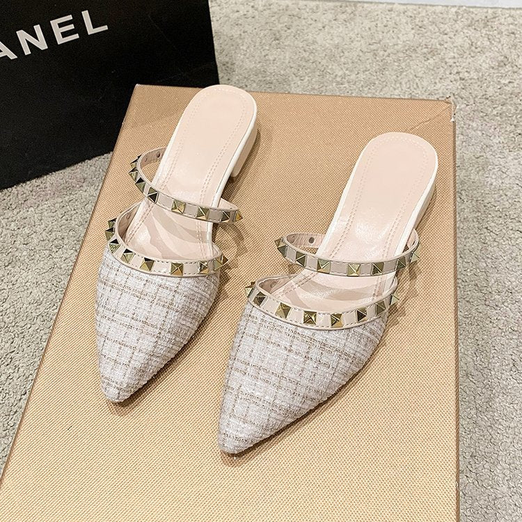 Damen elegante Mules mit strukturierter Oberfläche und Metallakzenten R&B
