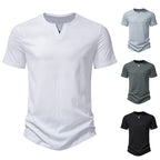 Herren Kurzarm-Henley-T-Shirt mit kreativem V-Ausschnitt und angenehmem Tragegefühl