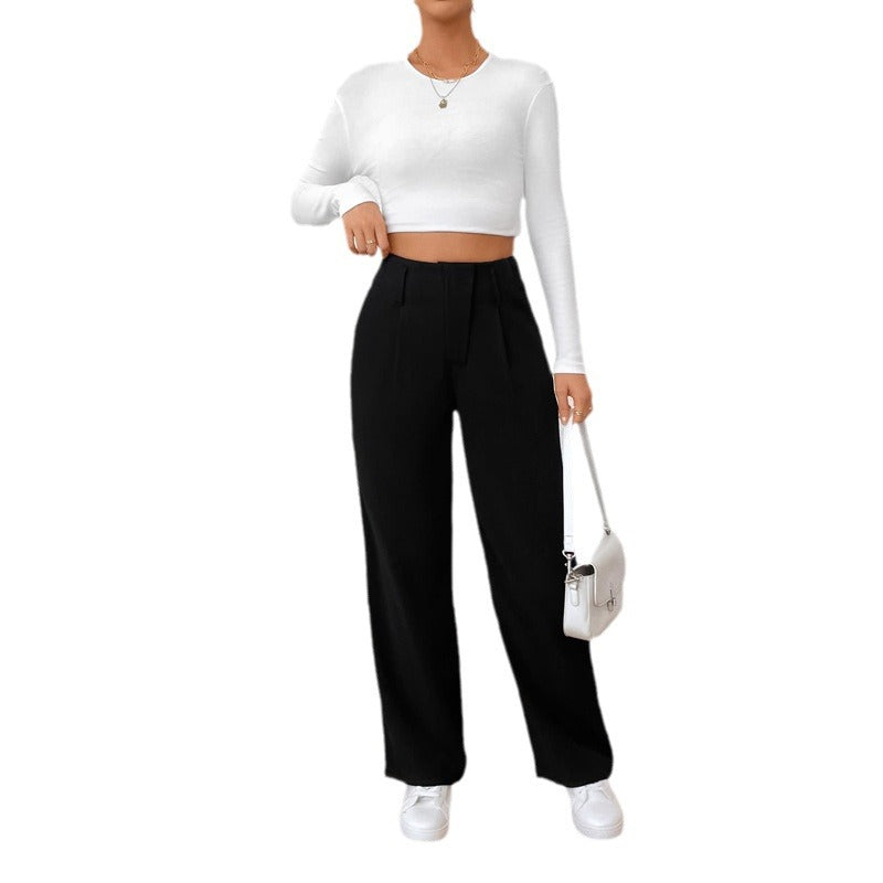 Damen Hochtaillierte weite Stoffhose R&B