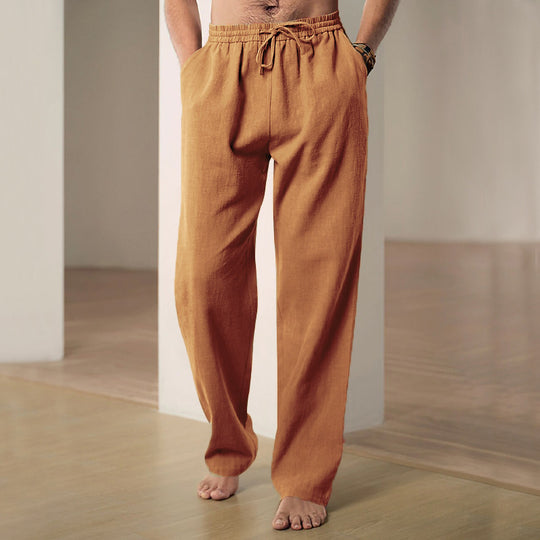 Herren nan komfortable Leinen-Baumwollmix Relaxhose mit geradem Bein, elastischem Bund und verdeckten Eingrifftaschen R&B