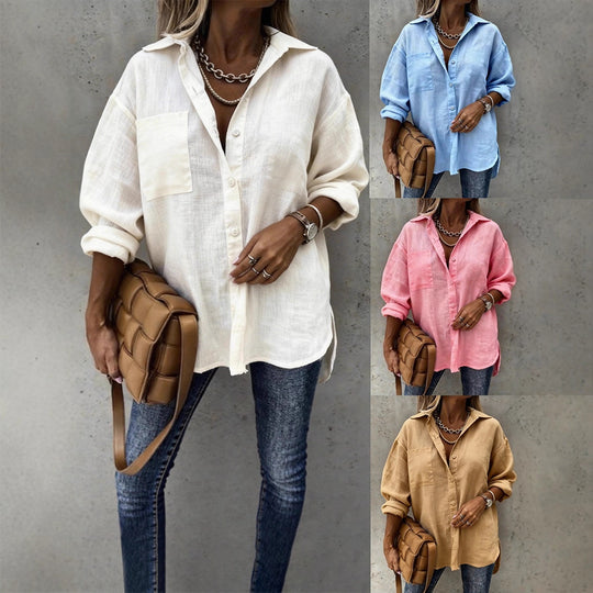 Damen Leichte und lässige Bluse mit Brusttasche R&B
