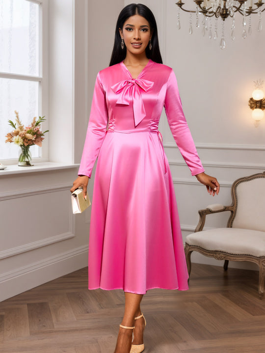 Damen Elegantes Midikleid mit Raffinierter Schleifenbindung R&B