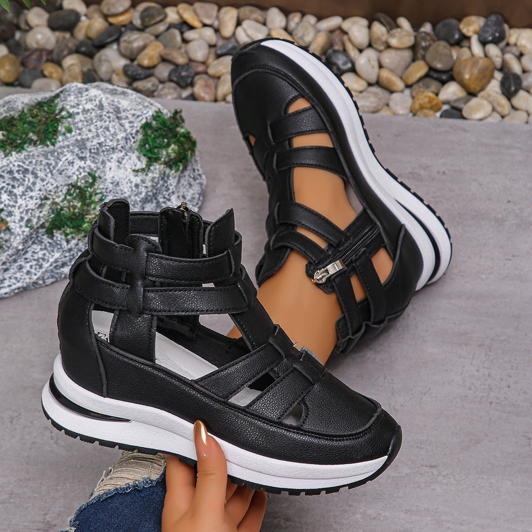 Damen modische Wedge-Sneaker mit atmungsaktivem Obermaterial und praktischem Reißverschluss R&B
