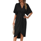 Damen Wickelkleid mit elegantem Knotendesign und feinem V-Ausschnitt R&B