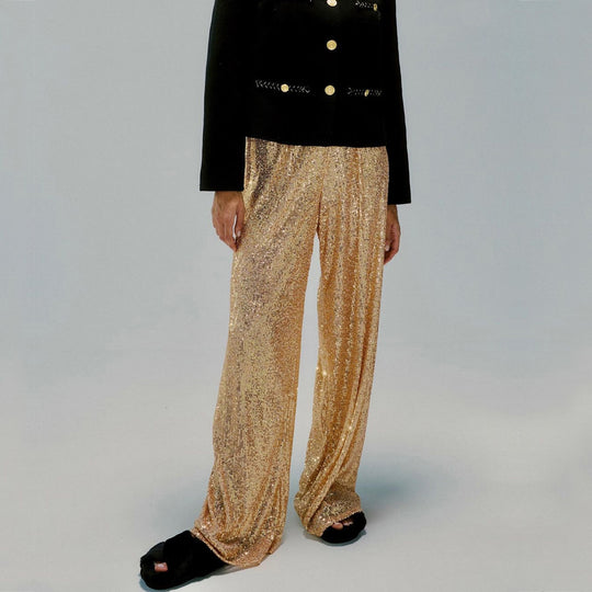 Damen Glitzernde Palazzo-Hose mit weitem Bein R&B