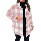 Damen kuschelige Karojacke mit Knopfverschluss und oversized Schnitt