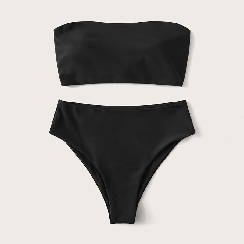 Damen Bandeau-Bikini-Set mit hohem Schnitt und elegantem Wickeldetail R&B