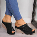 Damen Wedge-Pantoletten mit modischem Denim-Design und komfortabler Fussbettung R&B
