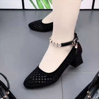 Damen elegante Ballerinas mit modischem Riemen und komfortablem Blockabsatz R&B