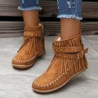 Damen Fransen-Boots aus weichem Wildleder mit dekorativem Riemen